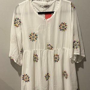 Yibeiman White Summer Drop-Waist Casual Embroidered Dress VINTAGE